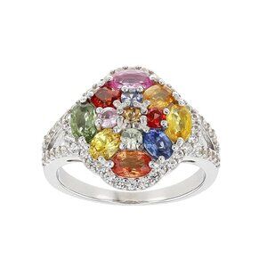 NIB - JTV Multi-Sapphire Rhodium Over Sterling Silver Ring 3.04ctw - Size 10